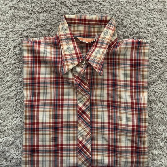 70s Vintage Button-Down Plaid Shirt. Small. Koret of California. - Picture 1 of 11